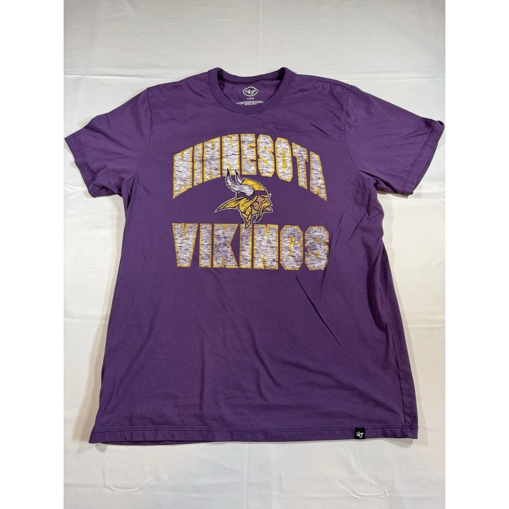 47 Brand Minnesota Vikings Tee Shirt Mens Large L Purple Graphic Distressed NFL